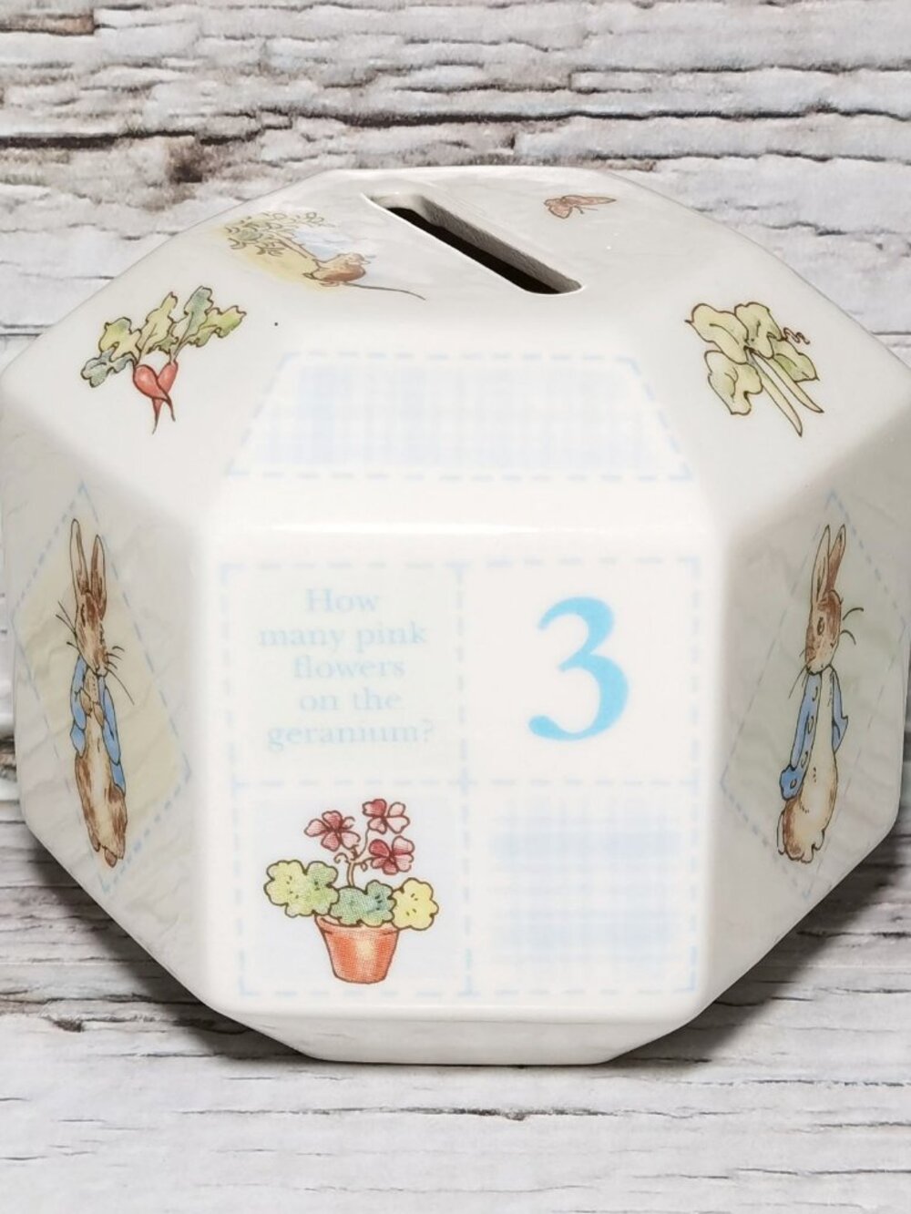 Wedgwood Peter Rabbit Hexagonal Ceramic Coin Bank Nursery Baby Shower Gift 1997 - Picture 2 of 8